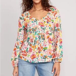 Old Navy Long-Sleeve V-Neck Crinkled Boho Top Floral Size Medium